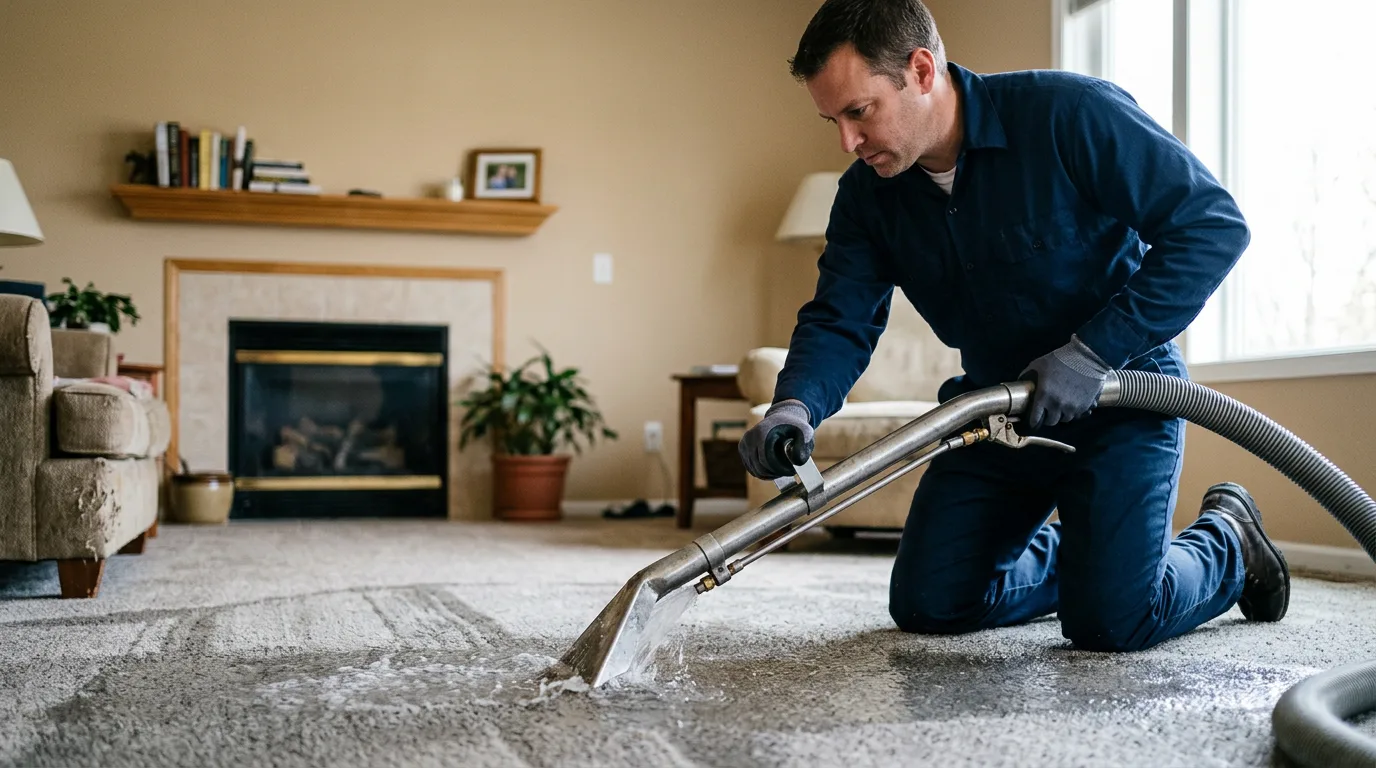Water damage restoration technician working near Blue Springs, MS